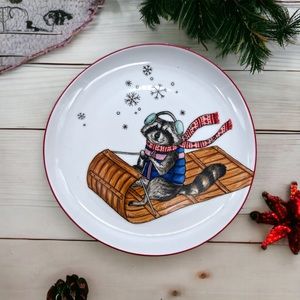 New West Elm Rachel Kozlowski 2020 Christmas Raccoon Animal salad plate